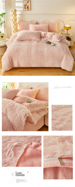 Pink Luxury Thick Plush 4 Piece Bedding Set for 1.5m & 1.8m Beds – Winter Ultra Soft Warm Bedding with Double-Sided Faux Mink Fur & Crystal Velvet, includes 200 x 230CM Quilt Cover, 230 X 250cm Flat Sheet and 2PCS 48 × 74CM Pillowcases