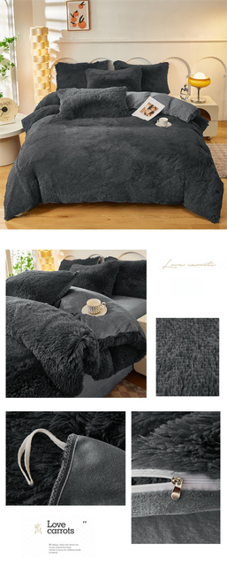 Dark Grey Luxury Thick Plush 4 Piece Bedding Set for 1.5m & 1.8m Beds – Winter Ultra Soft Warm Bedding with Double-Sided Faux Mink Fur & Crystal Velvet, includes 200 x 230CM Quilt Cover, 230 X 250cm Flat Sheet and 2PCS 48 × 74CM Pillowcases