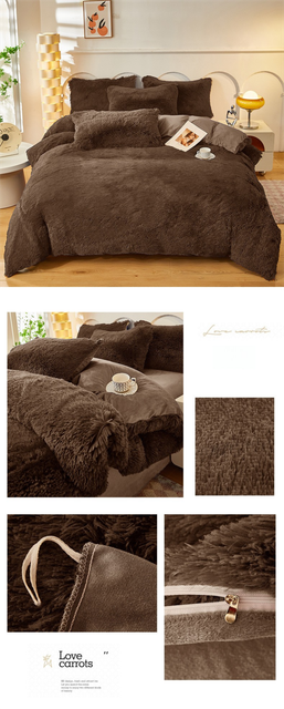 Coffee Luxury Thick Plush 4 Piece Bedding Set for 1.5m & 1.8m Beds – Winter Ultra Soft Warm Bedding with Double-Sided Faux Mink Fur & Crystal Velvet, includes 200 x 230CM Quilt Cover, 230 X 250cm Flat Sheet and 2PCS 48 × 74CM Pillowcases