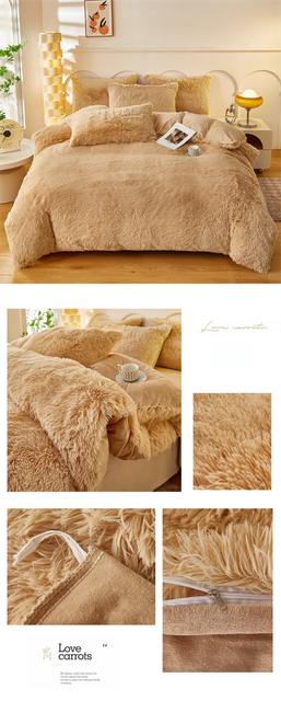 Khaki Luxury Thick Plush 4 Piece Bedding Set for 1.5m & 1.8m Beds – Winter Ultra Soft Warm Bedding with Double-Sided Faux Mink Fur & Crystal Velvet, includes 200 x 230CM Quilt Cover, 230 X 250cm Flat Sheet and 2PCS 48 × 74CM Pillowcases