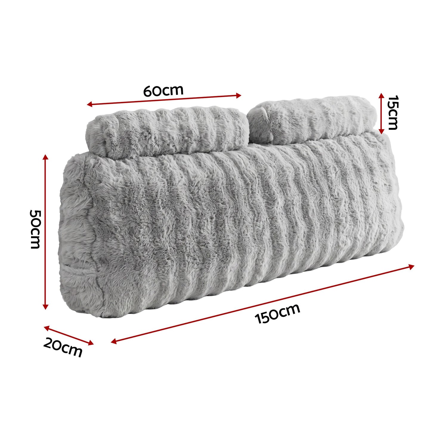 Giselle Wedge Pillow Headboard, Easy Wash Zipper Cover & Anti-Flat Foam, Couch Lumbar Support for Dorm Readers, 340g Faux Rabbit Fur with Dual Pockets, Queen