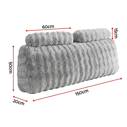 Giselle Wedge Pillow Headboard, Easy Wash Zipper Cover & Anti-Flat Foam, Couch Lumbar Support for Dorm Readers, 340g Faux Rabbit Fur with Dual Pockets, Queen