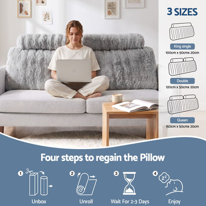 Giselle Wedge Pillow Headboard, Easy Wash Zipper Cover & Anti-Flat Foam, Couch Lumbar Support for Dorm Readers, 340g Faux Rabbit Fur with Dual Pockets, Queen