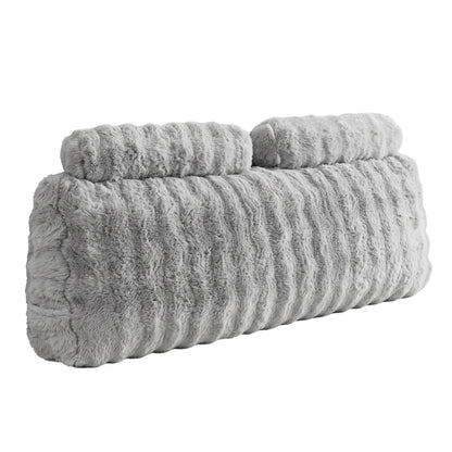 Giselle Wedge Pillow Headboard, Easy Wash Zipper Cover & Anti-Flat Foam, Couch Lumbar Support for Dorm Readers, 340g Faux Rabbit Fur with Dual Pockets, Queen