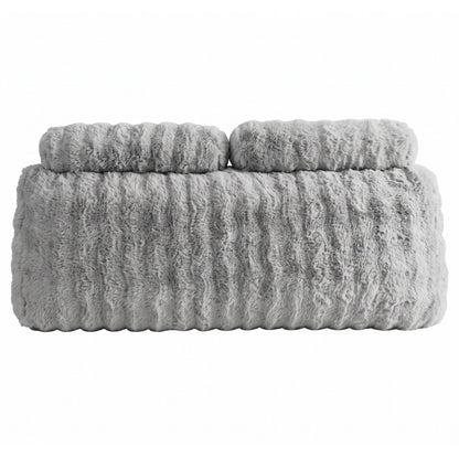 Giselle Wedge Pillow Headboard, Easy Wash Zipper Cover & Anti-Flat Foam, Couch Lumbar Support for Dorm Readers, 340g Faux Rabbit Fur with Dual Pockets, Queen