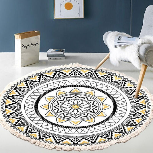 Vintage Round Mandala Rug Living Room Rug Bedroom Home Braided Cotton Rug Washable, 60cm