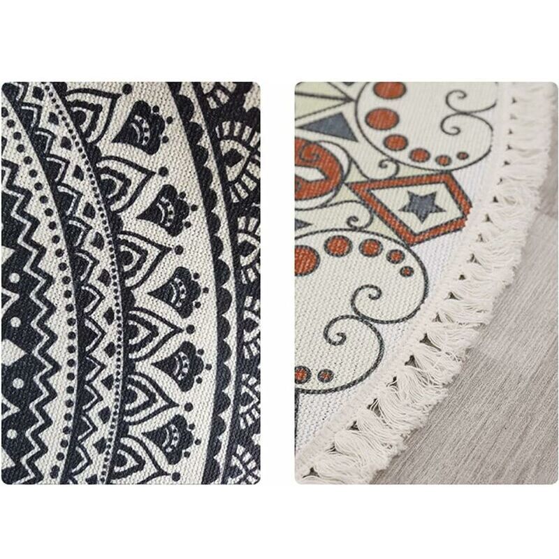 Vintage Round Mandala Rug Living Room Rug Bedroom Home Braided Cotton Rug Washable, 60cm