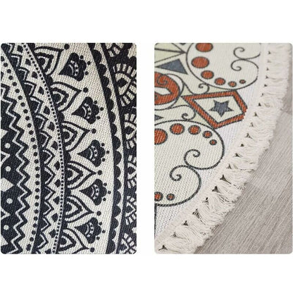 Vintage Round Mandala Rug Living Room Rug Bedroom Home Braided Cotton Rug Washable, 60cm